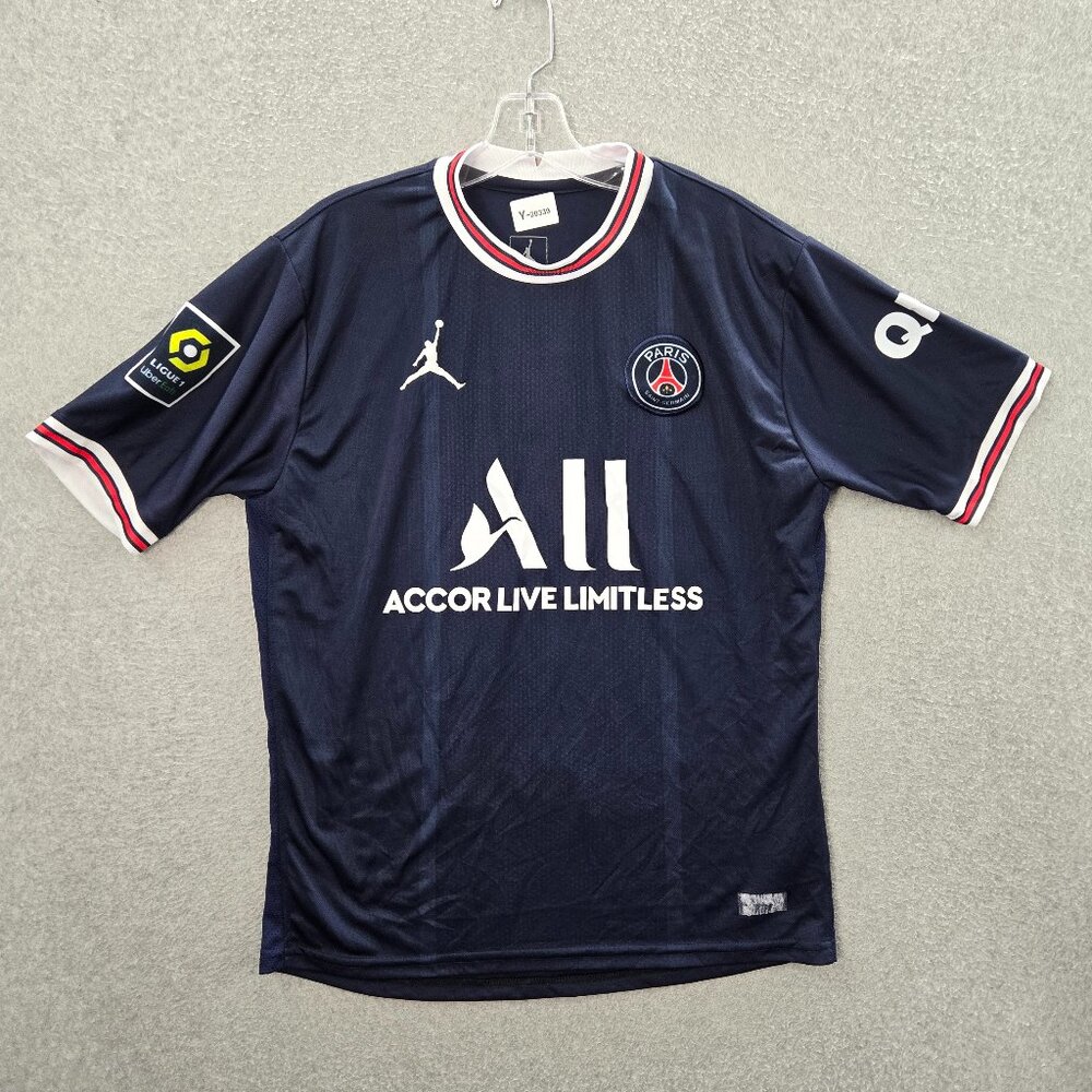 Air Jordan Men Shirt Medium Blue Paris Saint-Germain‎ Soccer Jersey Crew Neck